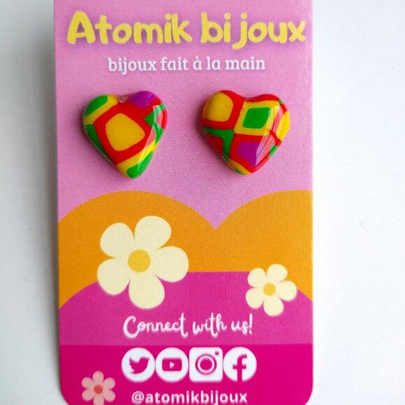 Handmade multi-color polymer clay earrings. Boucles d'oreilles fait à la main - Picture 1 of 6
